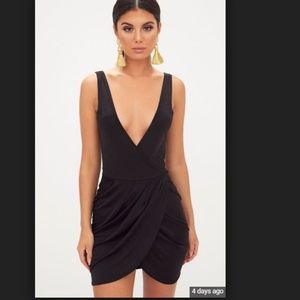 Black Plunge Wrap Bodycon Dress